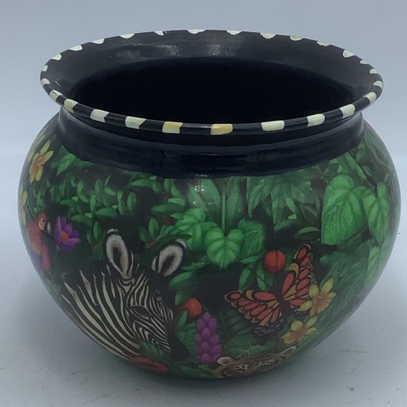 Decoupage Zebra/Giraffe Wildlife on Black Painted Glass Vase/Bowl - Picture 1 of 10
